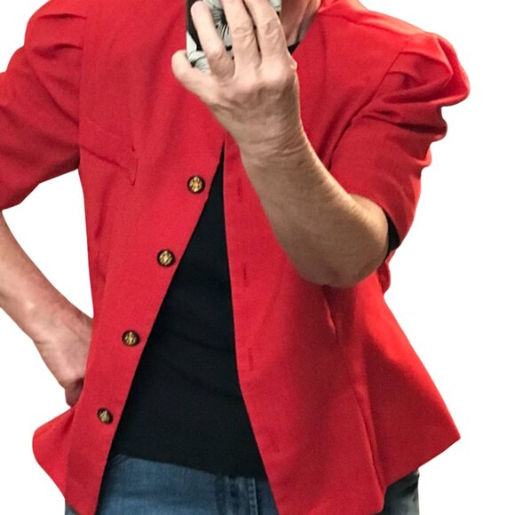 Worthington Pleated Short-Sleeved Jacket: Vintage 80s Red Blazer, Size 12P - Picture 5 of 10